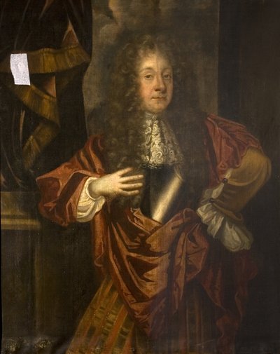 Ritratto di un Uomo Sconosciuto in un Mantello Rosso Ruggine, fine XVII secolo da British School